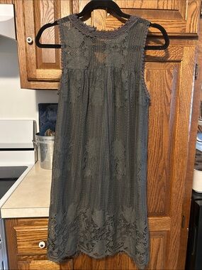 Sleeveless Lace Overlay Dress in Charcoal Gray